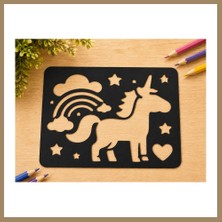 Bezos 3D Baskı Unicorn ve Gökkuşağı Çizim Şablonu - Desen Kalıbı - Siyah 22