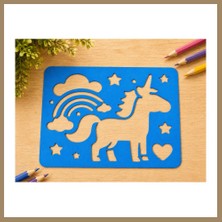 Bezos 3D Baskı Unicorn ve Gökkuşağı Çizim Şablonu - Desen Kalıbı - Mavi 22
