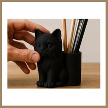 Bezos 3D Baskı Kedi Figürlü Kalemlik - Masaüstü Organizer - Siyah 22