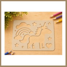 Bezos 3D Baskı Unicorn ve Gökkuşağı Çizim Şablonu - Desen Kalıbı - Bej 22