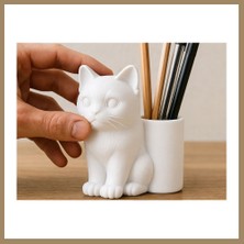 Bezos 3D Baskı Kedi Figürlü Kalemlik - Masaüstü Organizer - Beyaz 22
