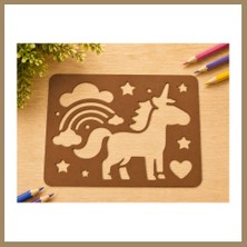 Bezos 3D Baskı Unicorn ve Gökkuşağı Çizim Şablonu - Desen Kalıbı - Kahverengi 22