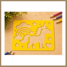 Bezos 3D Baskı Unicorn ve Gökkuşağı Çizim Şablonu - Desen Kalıbı - Sarı 22