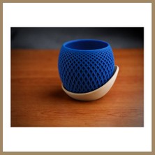 Bezos 3D Baskı Küre Saksı - Kafes Dokulu Iki Parçalı Dekoratif Saksı - Mavi-Bej 22