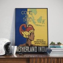 Peg Come And See Netherlands Indies Vintage Çerçeveli Tablo – Retro Endonezya Seyahat Posteri, Egzotik Uzak Doğu Duvar Dekoru