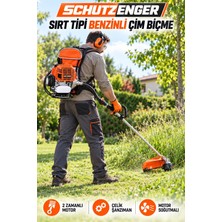 SCHUTZENGER 2 Zamanlı Benzinli Sırt Tipi Çim ve Ot Biçme Makinesi Çelik Şanzımanlı Tırpan Koruma Gözlük Eldiven 8030