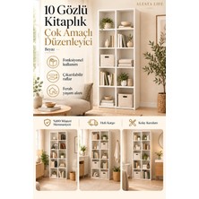 Alesta Life 10 Göz Raflı Beyaz Kitaplık Suntalam Malzeme ile 162 cm Yükseklik ve 55 cm Genişlik