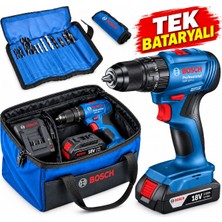 Bosch Gsb 185-LI 18V Kömürsüz Darbeli Şarjlı Matkap Tek Bataryalı 2.0 Ah + Bosch Şarj Cihazı + Bosch 23 Parça Uç Seti