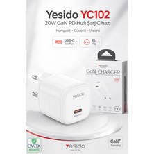 Yesido YC102 20W Gan Pd Type-C Hızlı Şarj Adaptörü – Beyaz