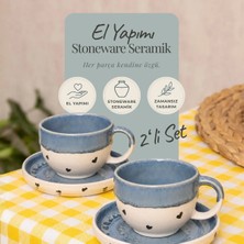 Mions Amor 2'li Altlıklı Premium Stoneware Seramik Fincan – El Yapımı Türk Kahvesi ve Espresso Fincanı