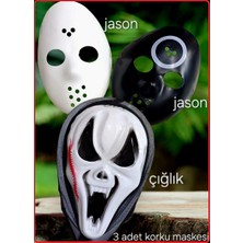 Oyuncak Sahili Korku Maskeleri 3 Adet Birden Çığlık Jason Siyah Beyaz 3 Maske Birden