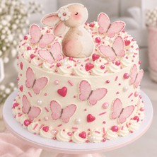 Melt Pastry & Kitchen Yenilebilir Kağıt Dekoratif Pasta Süsü Tavşan-Kelebek ve Pembe Pasta Süsleme Şekeri 40 gr