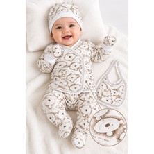 Hece Bebe %100 Pamuklu 5 Parça Yenidoğan Mutlu Ayıcık Desenli Hastane Çıkışı Seti – Bebek Zıbın Takımı, Şapka, Önlük, Eldiven