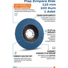 Azimli 115 mm Flap Zımpara 100 Kum Disk Taşlama Zımparası 1 Adet Zirkon