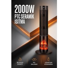 Control Mix Şömineli Fanlı Hareketli Seramik Kule Tipi Ptc Isıtıcı Uzaktan Kumandalı