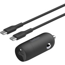 Die Grup Belkin Boostcharge 30W Hızlı Araç Şarj Cihazı, Usb-C Güç Dağıtım Portlu Kompakt Tasarım, Usb-C - Usb-C Kablosu Dahil, iPhone 16, 15, Galaxy S23, Note ve Daha Fazlası Için Evrensel Uyumluluk - Siyah
