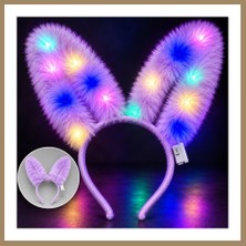 Bezos 3 Modlu LED Işıklı Peluş Tavşan Kulağı Lila Renk 22