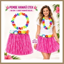 Bezos Hawaii Luau Aloha Pembe Püsküllü 40 cm Etek ve Hawaii Kolye Seti 22