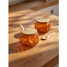 LC Waikiki Ahşap Kapaklı Kabak Görünümlü 2'li Cam Saklama Kabı - 12 x 12 x 8,7 cm