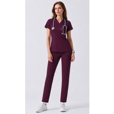 Üças Unıform Mürdüm Lux Likralı Scrubs Takım Doktor Hemşire Forması