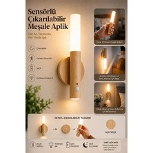 Mobee Sensörlü Şarjlı Meşale Aplik Kablosuz LED Duvar Lambası Çıkarılabilir Dekoratif Gece Işığı WB-3022