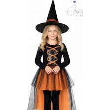 Nats Kids Hallowen Turuncu Cadılar Bayramı Kırmızı Kız Çocuk Cadı Kostümü