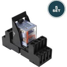 Derko 5 Set  RYER4N-D24LT 24VDC 14 Pin Röle + Soket Takım Ledli Test Butonlu