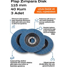 Azimli 115 mm Flap Zımpara 40 Kum Disk Taşlama Zımparası 3 Adet Zirkon