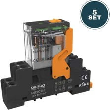 Derko 5 Set  RX2CO-A230L 220V Ac 2 Kutup - Iğne Bacak Röle + Soket Takım Ledli