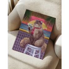 Des Vu Print Martini Içen Kedi Posteri, Kedi Temalı Çerçevesiz Poster