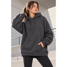 Unisex Siyah Kapüşonlu Kanguru Cepli Oversize Sweatshirt