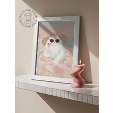 Des Vu Print Kokteyl Içen Beyaz Kedi Posteri, Çerçevesiz Kedi Temalı Poster