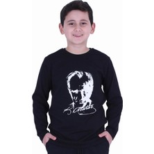 Markahit Atatürk Baskılı Uzun Kol Baskılı Atatürk Imzalı Unisex Çocuk T-Shırt