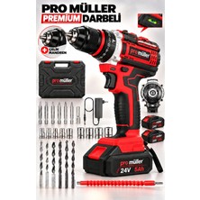Pro Müller Alman Premium 5 Pilli 24V 5 Ah 10 mm Çelik Mandrenli Bakır Sargılı Akülü Vidalama Matkap 27 Parça Setli