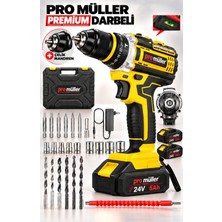 Pro Müller Alman Premium 5 Pilli 24V 5 Ah 10 mm Çelik Mandrenli Bakır Sargılı Akülü Vidalama Matkap 27 Parça Setli