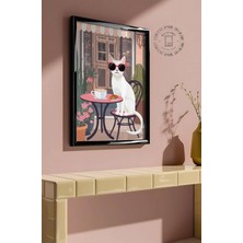 Des Vu Print Kahve Içen Kedi Posteri, Kedi Temalı Çerçevesiz Poster