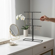 Decorelax Metal Takı Standı Siyah – Masaüstü Kolye Küpe Bileklik Askısı Yüzük Düzenleyici Organizer (Model 3)