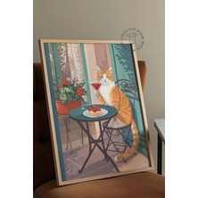 Des Vu Print Martini Içen Kedi Posteri, Kedi Temalı Çerçevesiz Poster