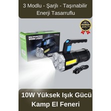 Svein Çok Amaçlı Taşınabilir Enerji Tasarruflu 10W Yüksek Işık Gücünde 3 Modlu Ledli Şarjlı El Kamp Feneri
