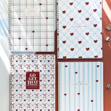 Spiralli Karton Kapak 4’lü Set Çizgili Okul Defteri 80 Yaprak, Ders Programlı Mavi Bordo Kalpler