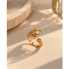 Alyans Model Modelalyans Sevimli Kedi Figürlü Gold Renk Ayarlanabilir Açık Tasarım Patili Kedi Yüzük – Özgün ve Şık Hayvan Figürlü Kadın Takısı