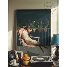 Des Vu Print Kedi Kokteyl Temalı Poster, Kedi Temalı Çerçevesiz Poster