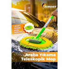 Euroist Mikrofiber Oto Yıkama Mopu, 110 cm Uzun Saplı Teleskopik Araç Yıkama Fırçası, Araba Temizlik Mopu