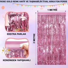 Rose Gold Renk Ekstra Metalize Parlak Saçaklı Arka Fon Perde Ithal A Kalite 1x2 Metre Midastech