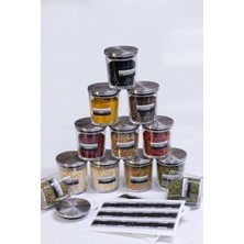 Öz-Home 12 Adet 340 ml Vakumlu Metal Kapaklı Cam Baharatlık / Saklama Kabı Paslanmaz Çelik Etiket Hediye