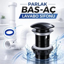 Siyah Pop-Up Lavabo Gider Süzgeci, Pirinç Çekirdek, Bas-Aç Mekanizma, 6.5 Cm, Sifon Borusu Dahil