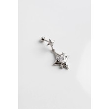 So CHIC Aşk Yıldızı 18 Ayar Beyaz Altın Kaplama Sallantılı Gümüş Flat-Lobe Piercing