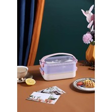 Çift Katmanlı Paslanmaz Çelik Beslenme KABI-1400 ml (Çatallı Kaşık) Beslenme Kutusu (Mor)