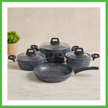 Bezos 7 Parça Granit Tencere ve Tava Seti (20-24CM Derin, 27CM Cam Kapak, 26CM Tava) Arz