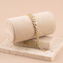 Rui Qi Jewelry Vıp Seri 316L Çelik Gold Renk Merkezi Zirkon Taşlı Yaprak Motifli Zincir Bileklik 18,5 cm